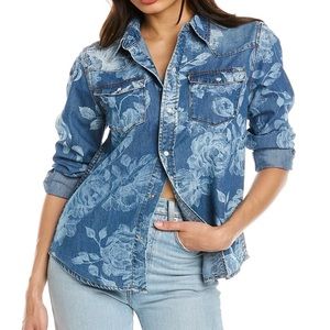 Floral printed denim shirt